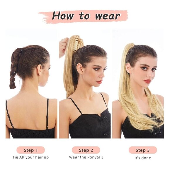 Black Hair Extension Ponytail Claw Wig Synthetic Wavy Straight 22\